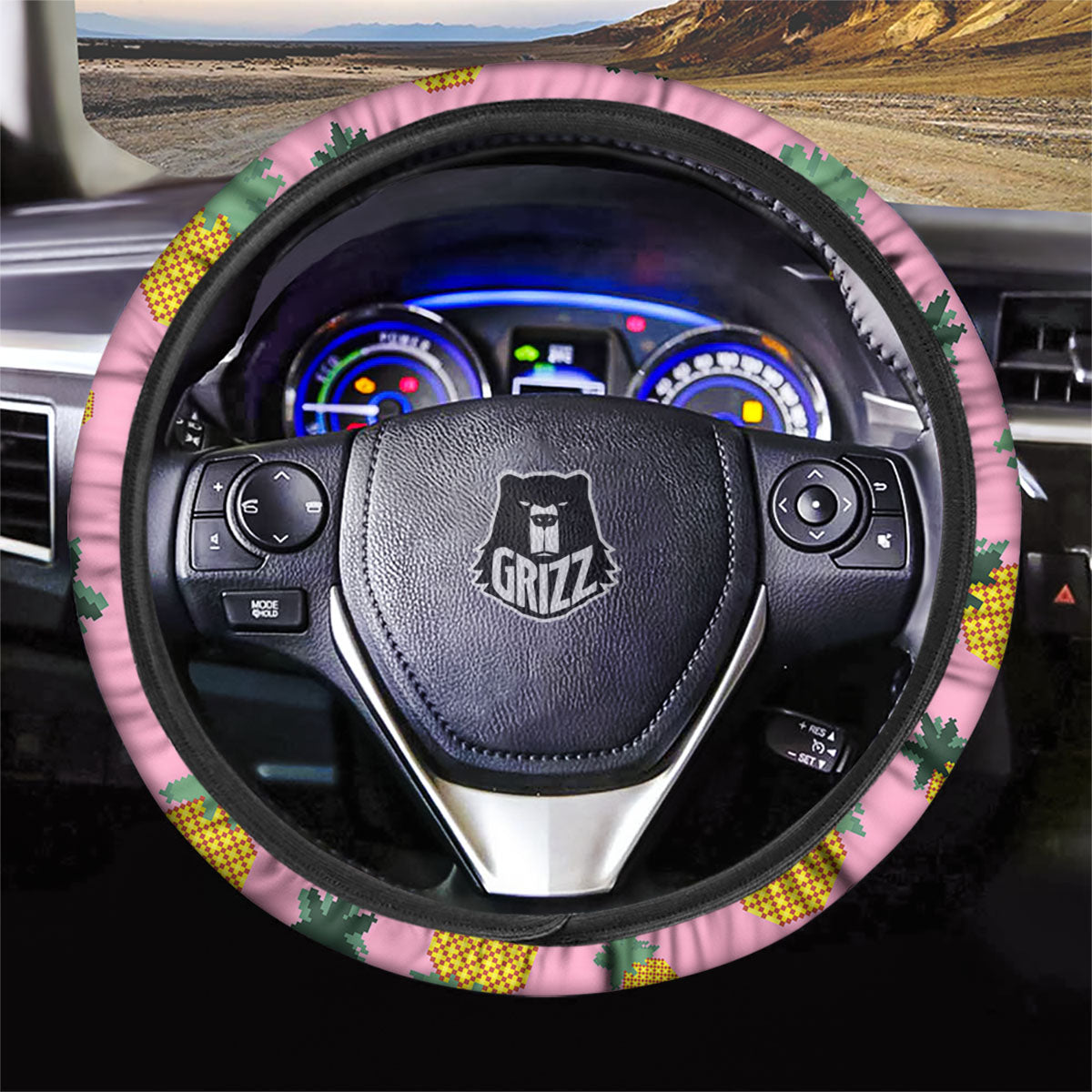 Pineapple Pixel Print Pattern Car Steering Wheel Cover-grizzshop