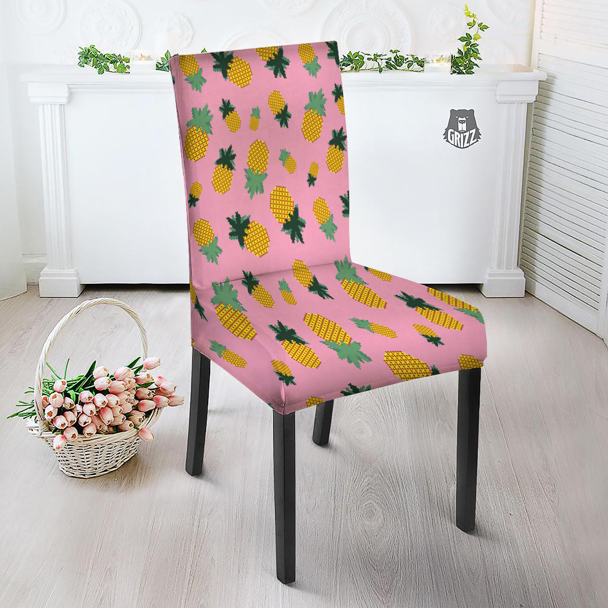 Pineapple Pixel Print Pattern Dining Chair Slipcover-grizzshop