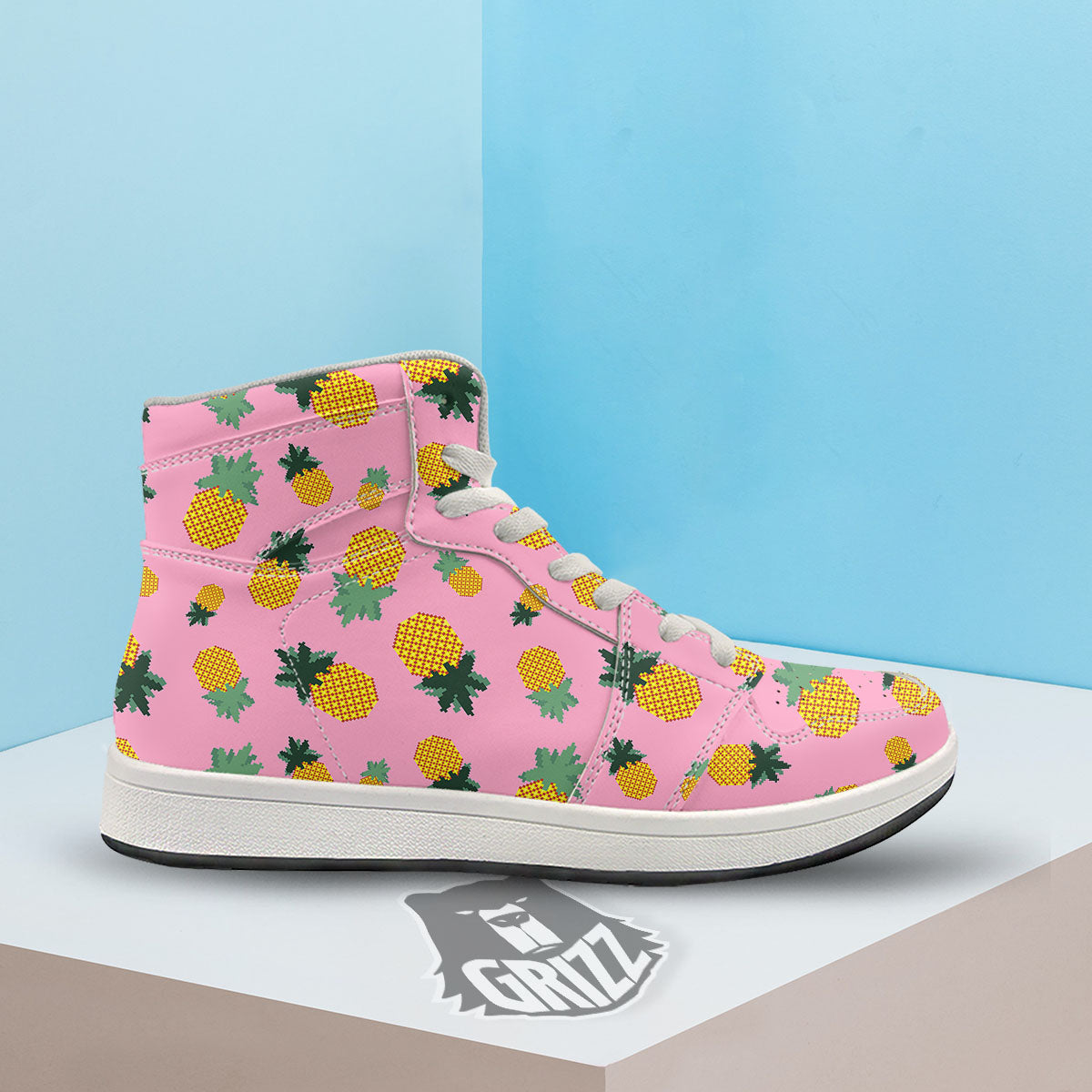 Pineapple Pixel Print Pattern High Top Sneakers-grizzshop
