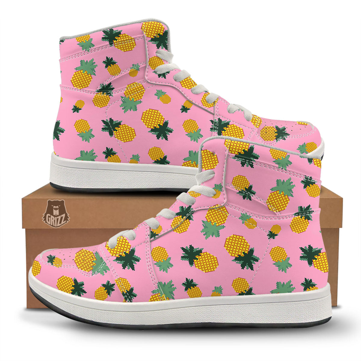 Pineapple Pixel Print Pattern High Top Sneakers-grizzshop