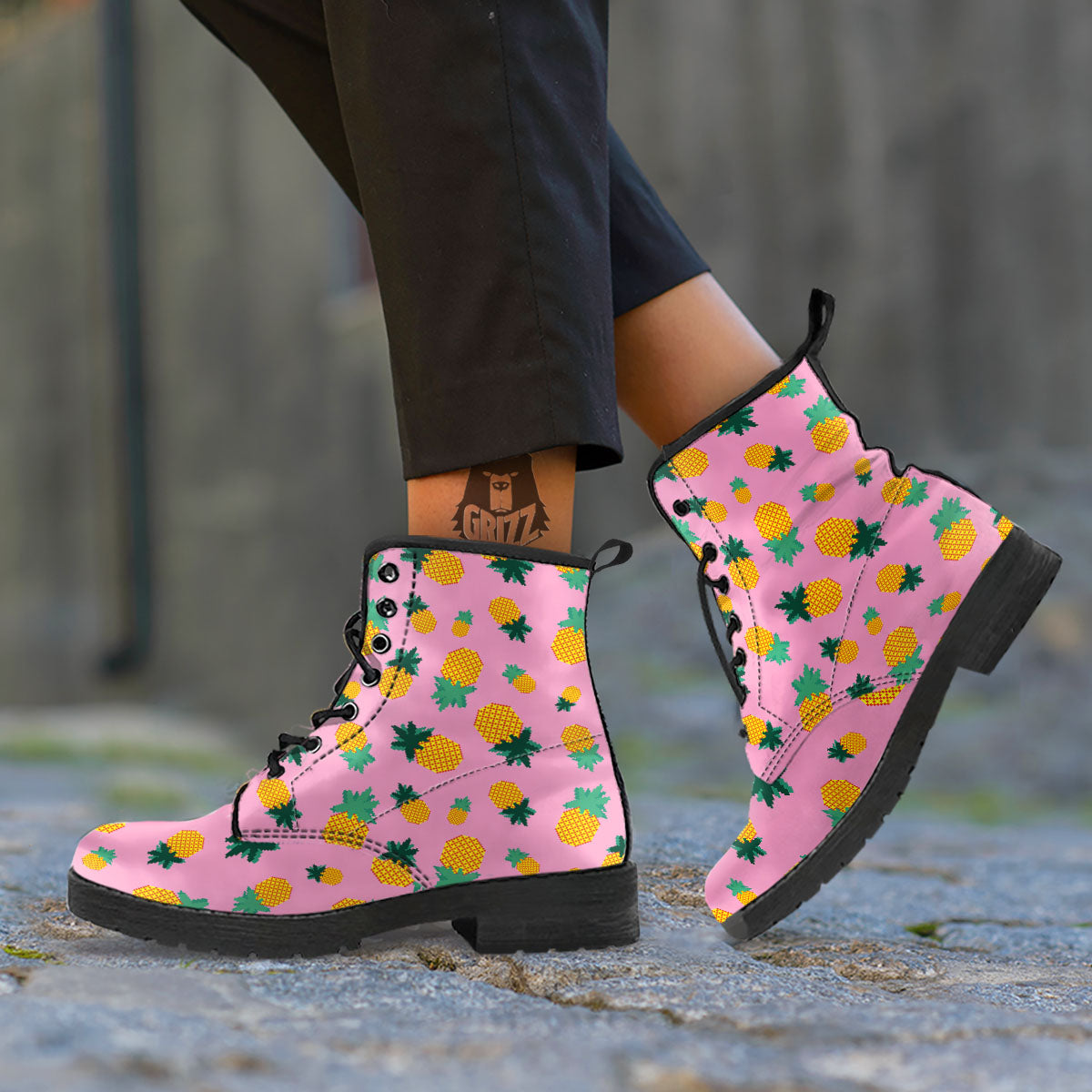 Pineapple Pixel Print Pattern Leather Boots-grizzshop