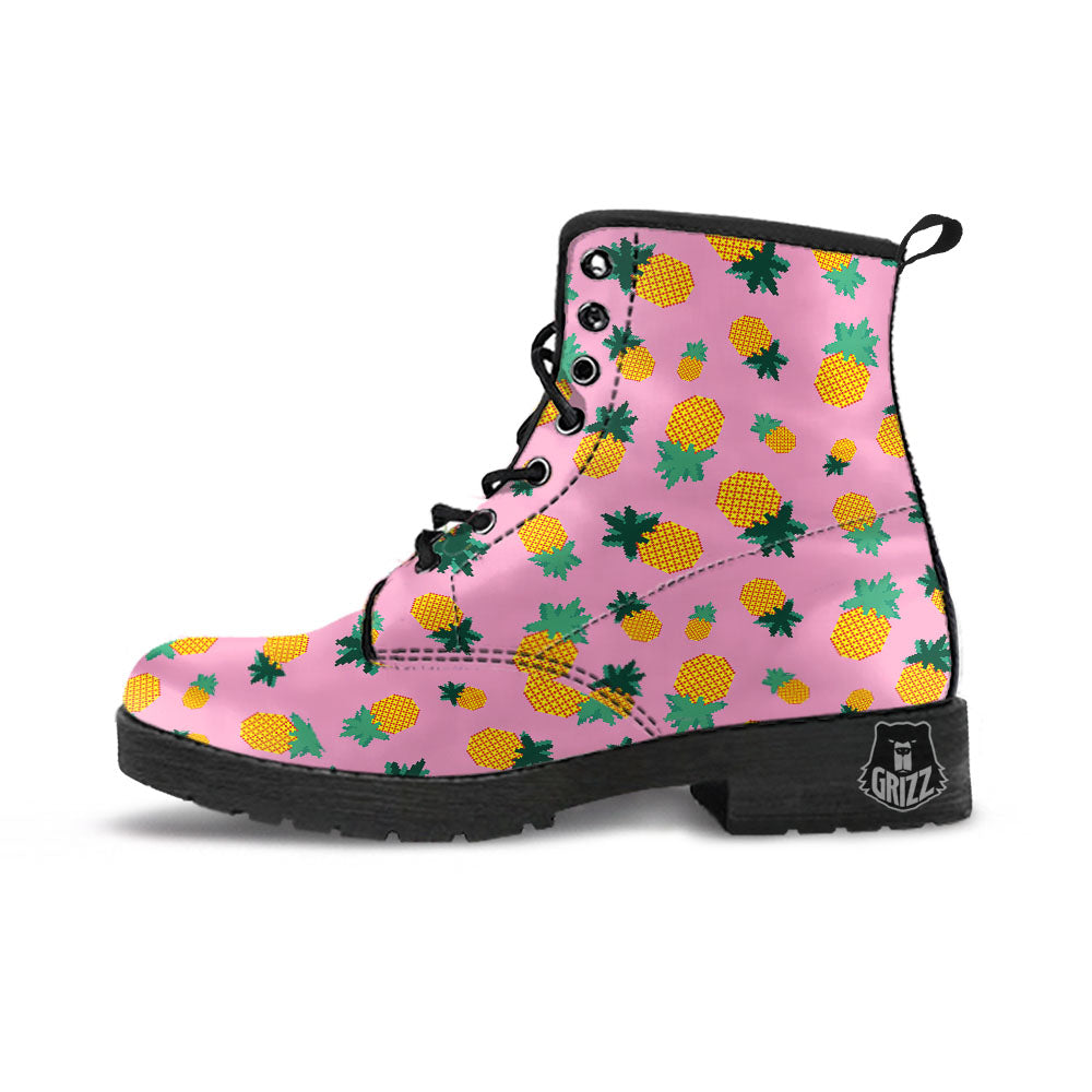Pineapple Pixel Print Pattern Leather Boots-grizzshop