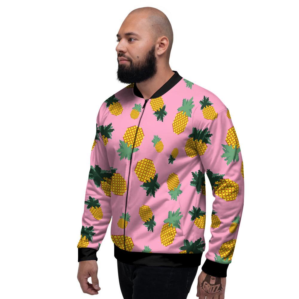 Pineapple Pixel Print Pattern Men's Bomber Jacket-grizzshop