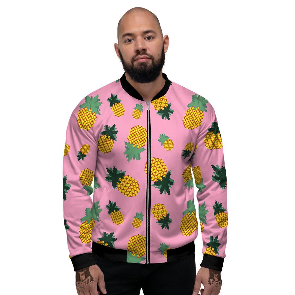 Pineapple Pixel Print Pattern Men's Bomber Jacket-grizzshop
