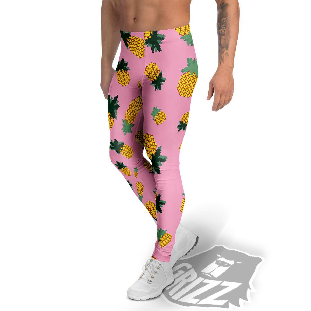 Pineapple Pixel Print Pattern Men's Leggings-grizzshop