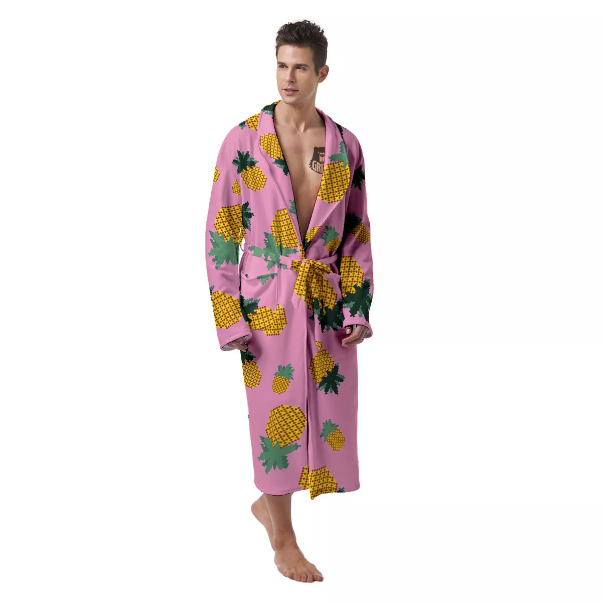 Pineapple Pixel Print Pattern Men's Robe-grizzshop