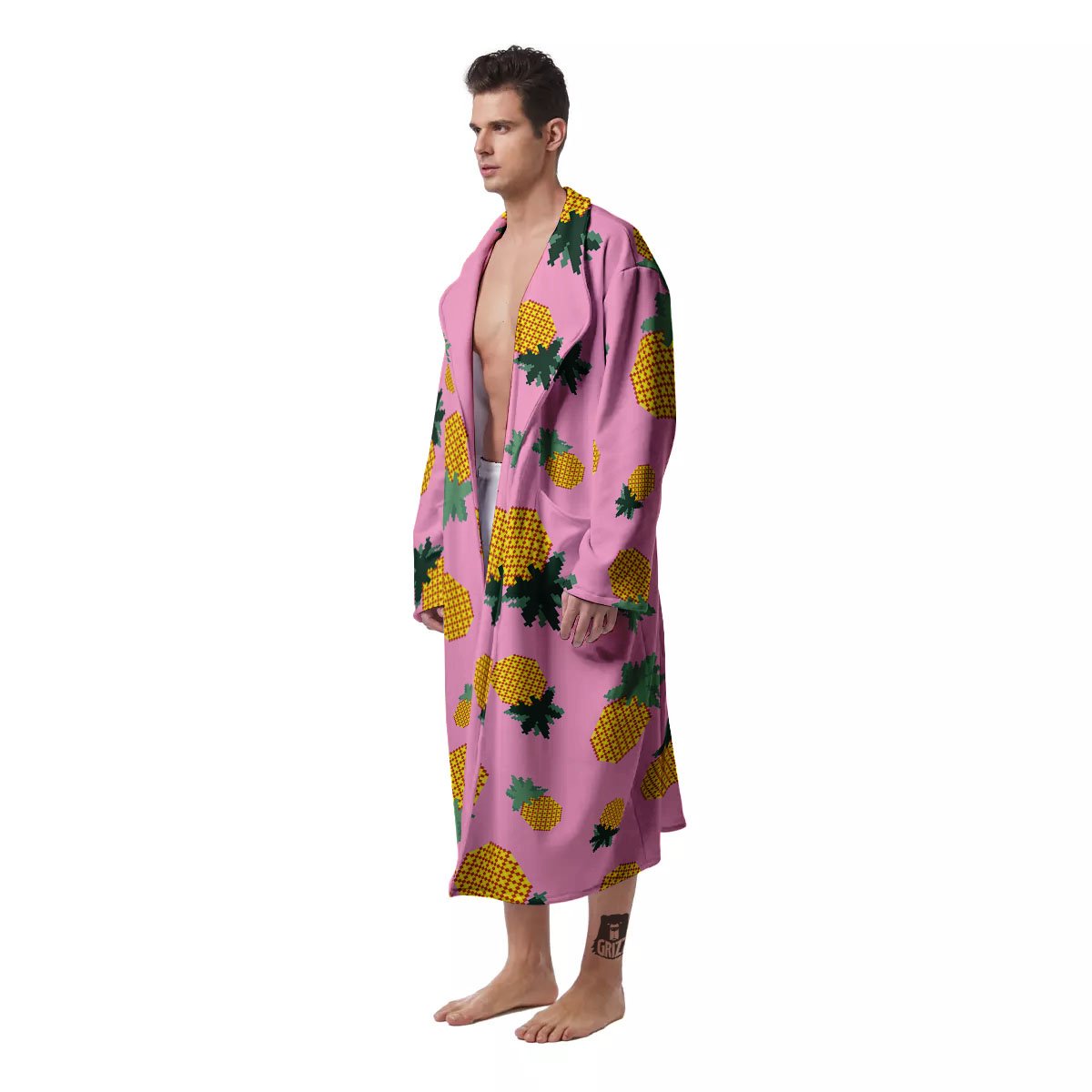 Pineapple Pixel Print Pattern Men's Robe-grizzshop