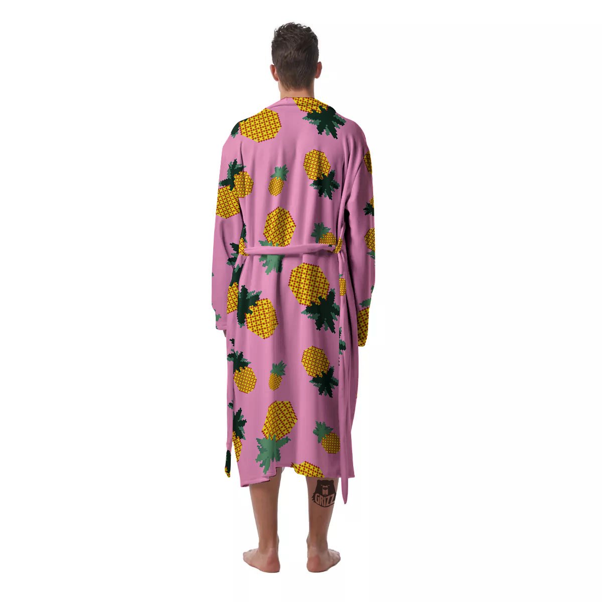 Pineapple Pixel Print Pattern Men's Robe-grizzshop