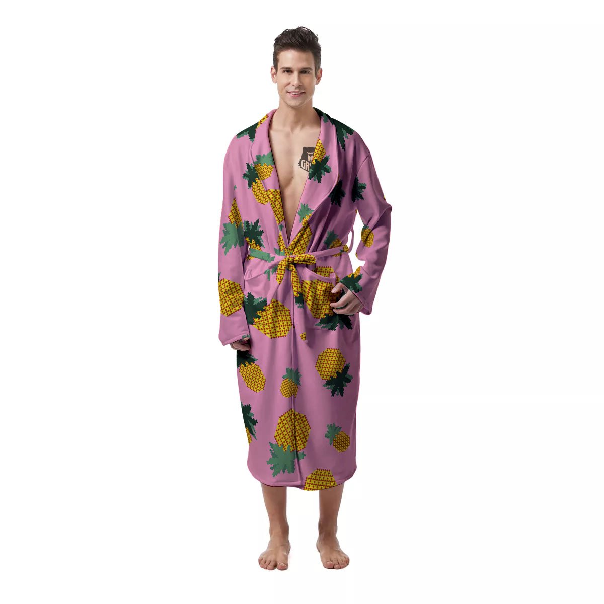 Pineapple Pixel Print Pattern Men's Robe-grizzshop