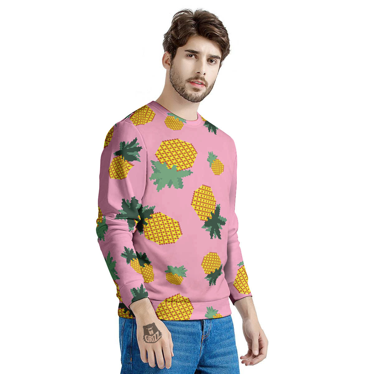 Pineapple Pixel Print Pattern Men's Sweatshirt-grizzshop