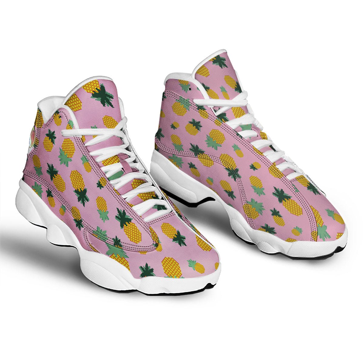 Pineapple Pixel Print Pattern White Basketball Shoes-grizzshop