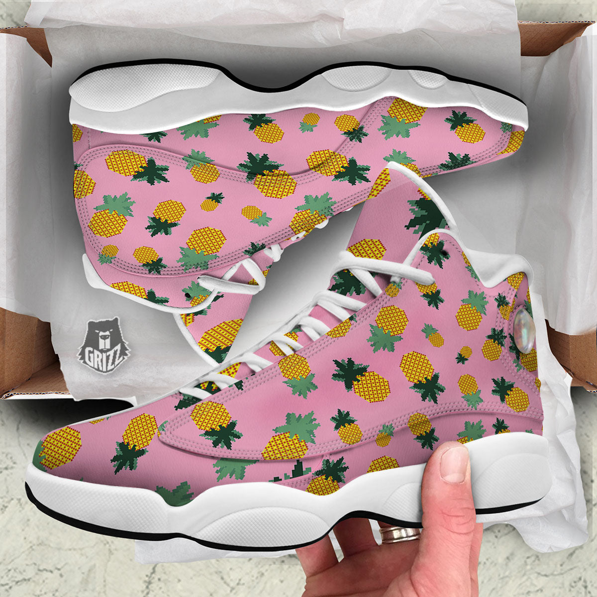 Pineapple Pixel Print Pattern White Basketball Shoes-grizzshop