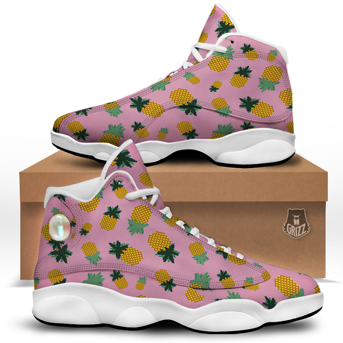 Pineapple Pixel Print Pattern White Basketball Shoes-grizzshop
