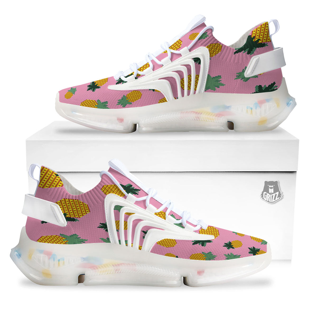 Pineapple Pixel Print Pattern White Gym Shoes-grizzshop