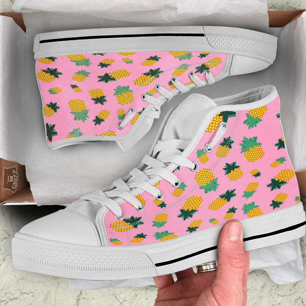 Pineapple Pixel Print Pattern White High Top Shoes-grizzshop