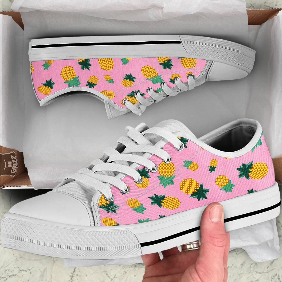 Pineapple Pixel Print Pattern White Low Top Shoes-grizzshop