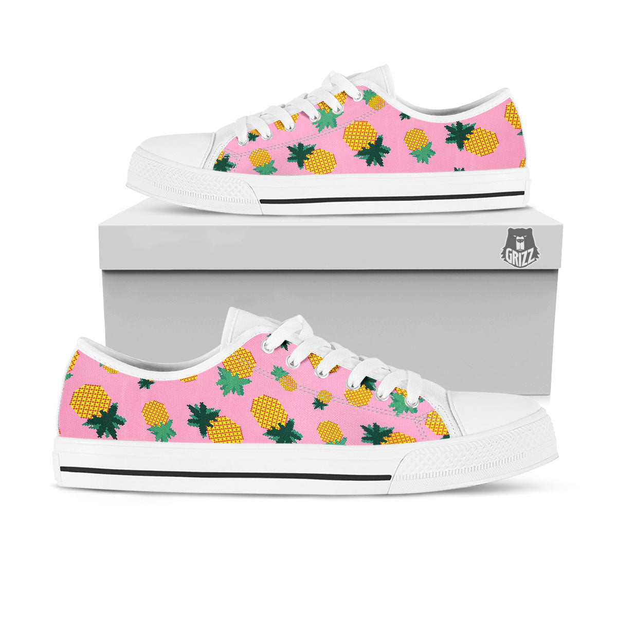 Pineapple Pixel Print Pattern White Low Top Shoes-grizzshop