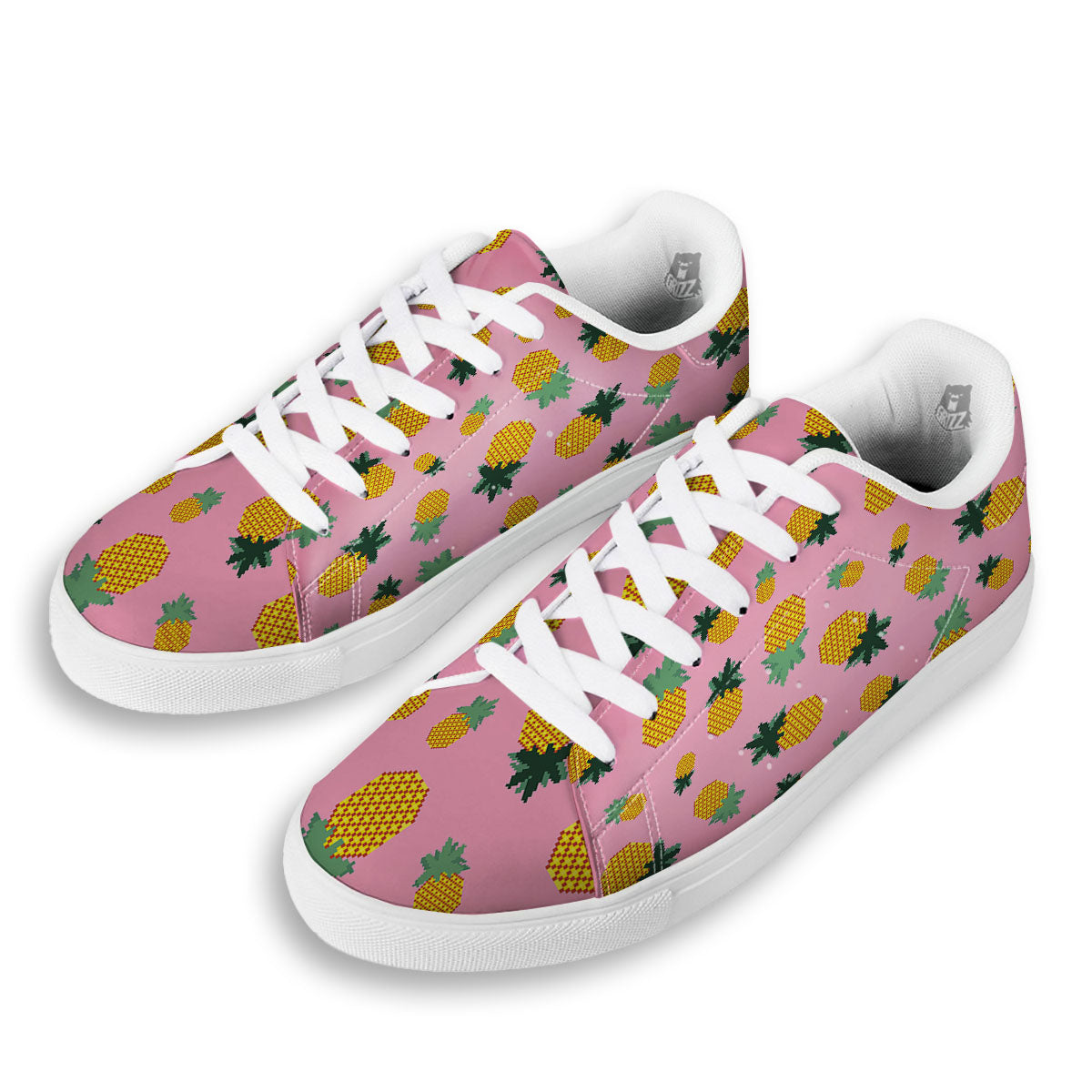 Pineapple Pixel Print Pattern White Low Top Sneakers-grizzshop