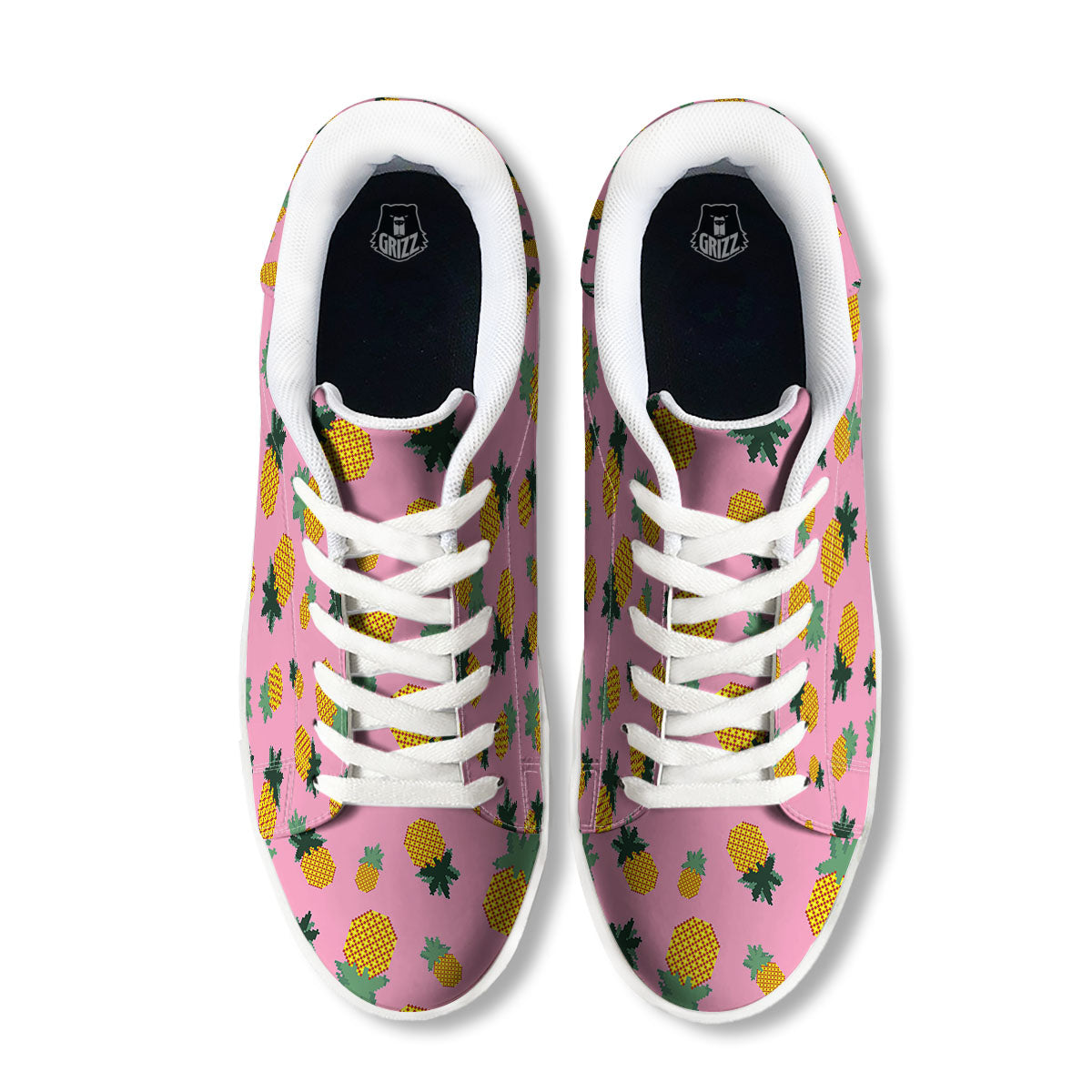 Pineapple Pixel Print Pattern White Low Top Sneakers-grizzshop