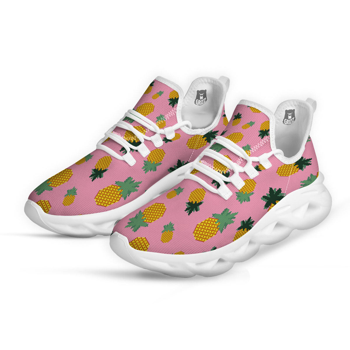 Pineapple Pixel Print Pattern White Running Shoes-grizzshop