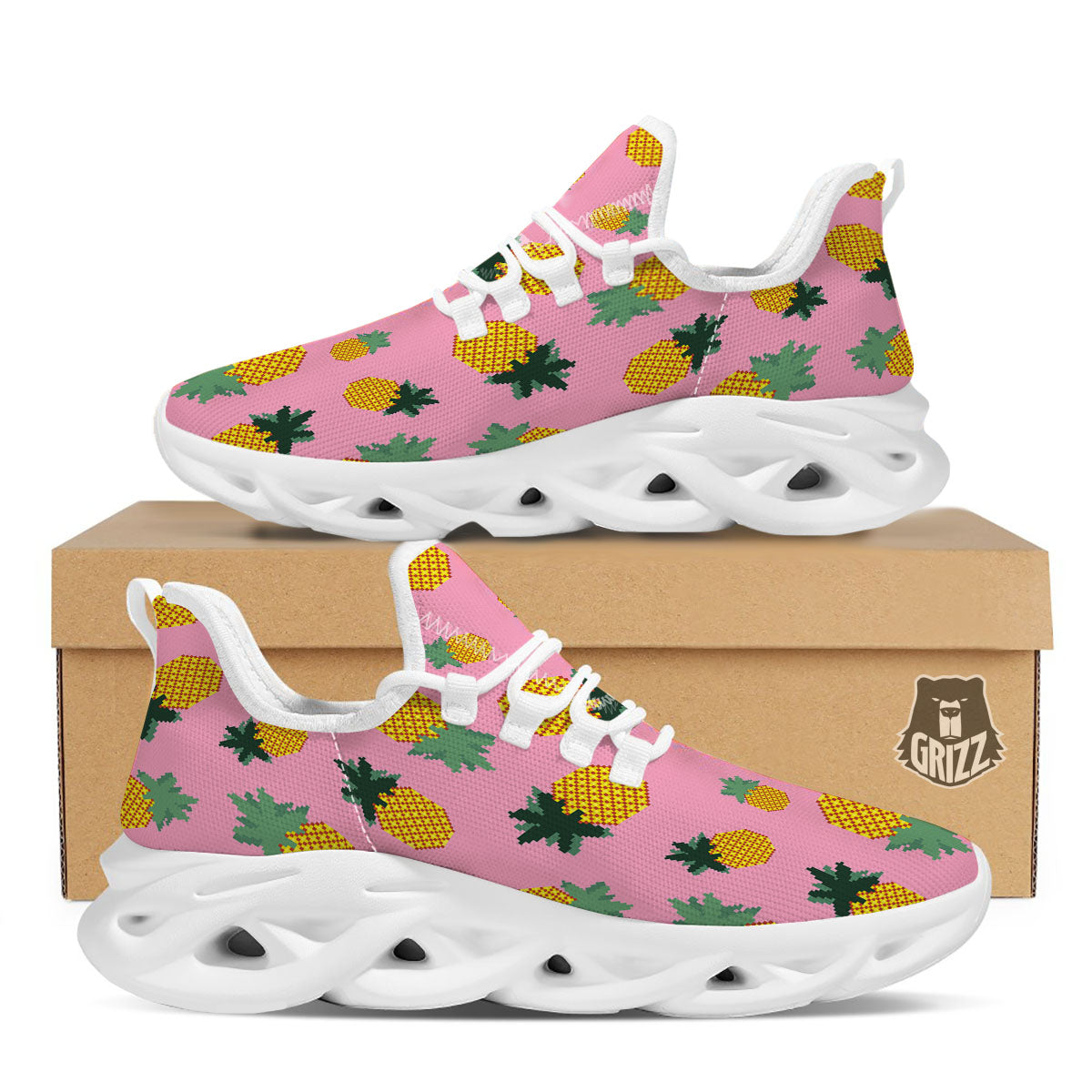 Pineapple Pixel Print Pattern White Running Shoes-grizzshop