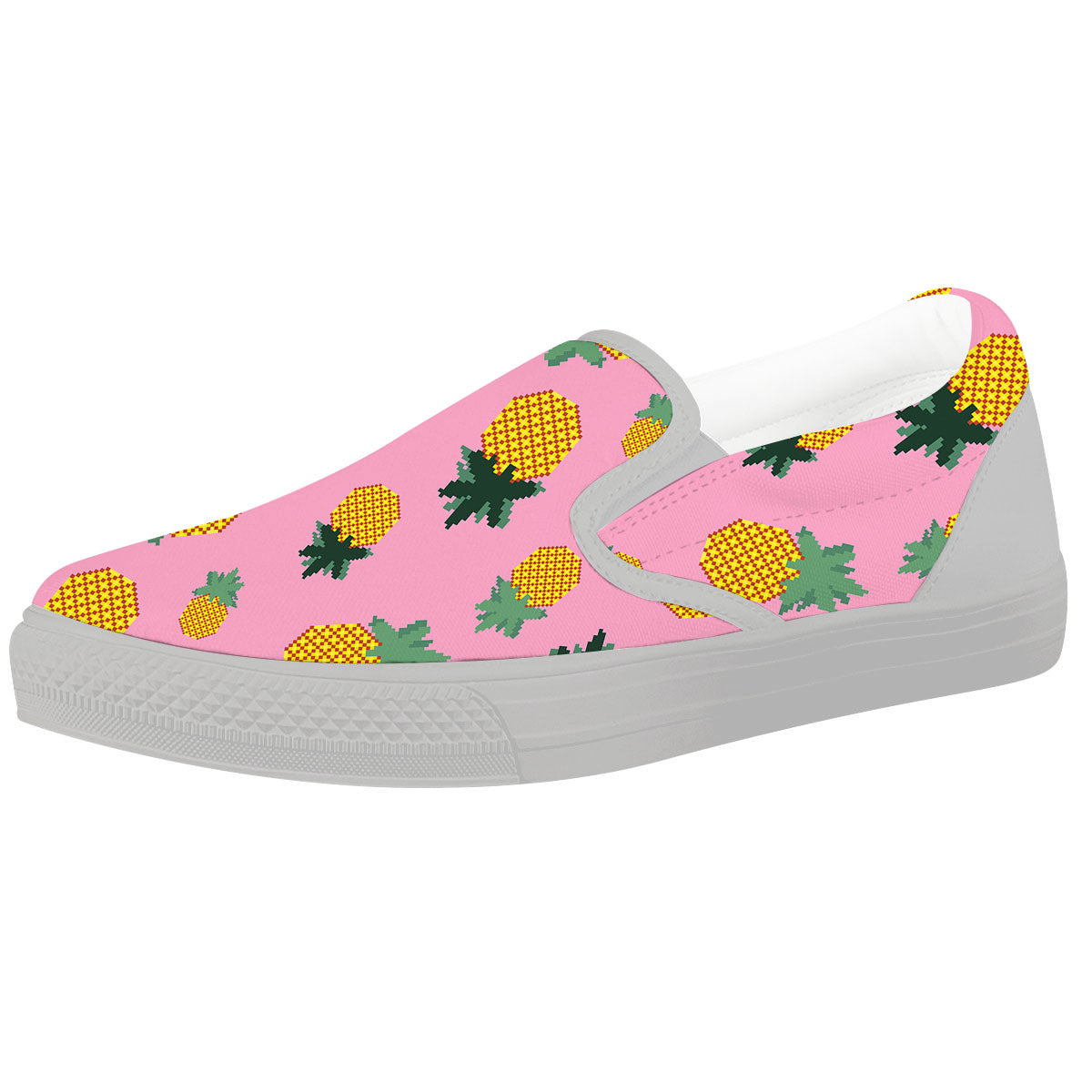 Pineapple Pixel Print Pattern White Slip On Shoes-grizzshop