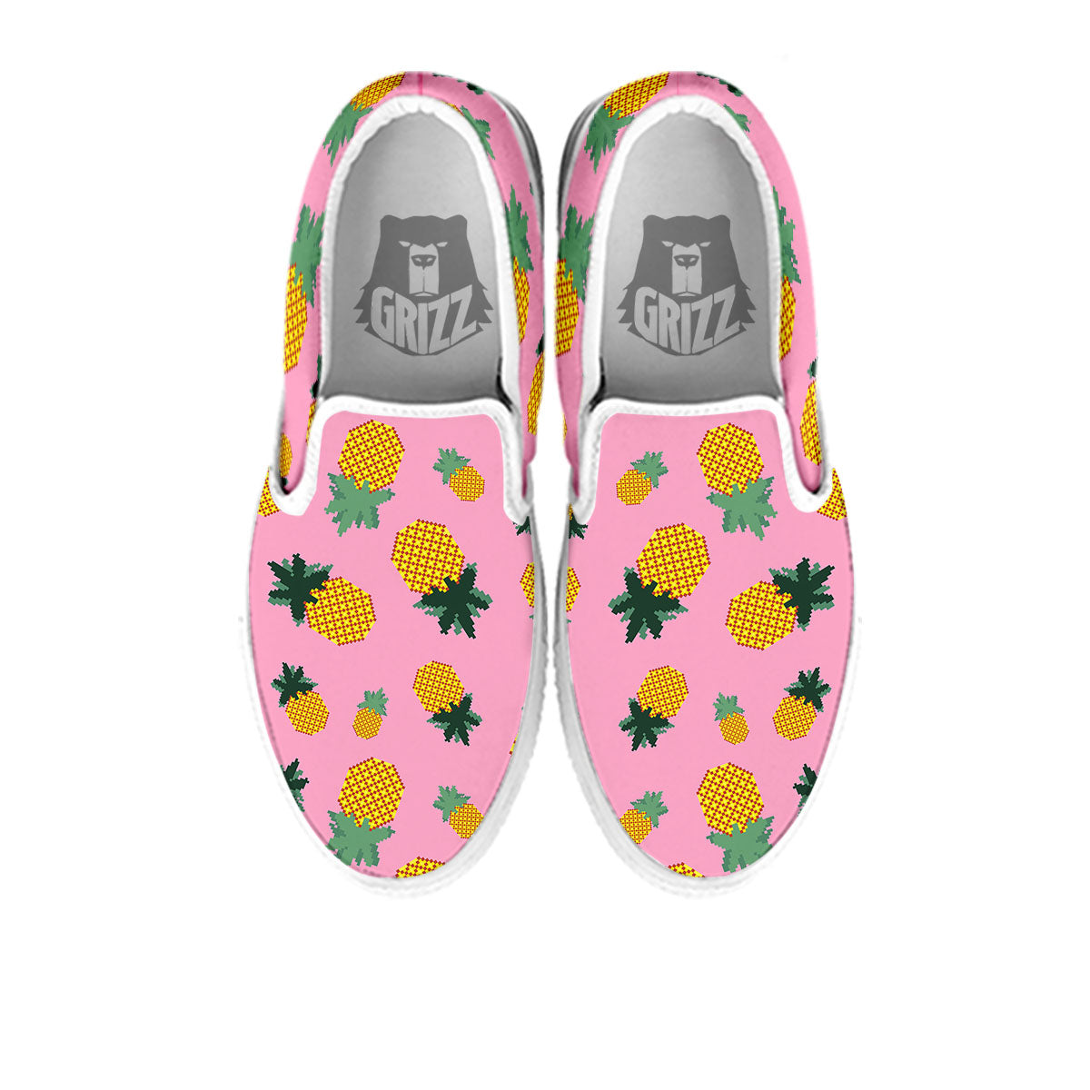 Pineapple Pixel Print Pattern White Slip On Shoes-grizzshop