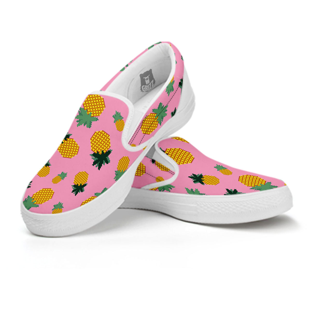 Pineapple Pixel Print Pattern White Slip On Shoes-grizzshop