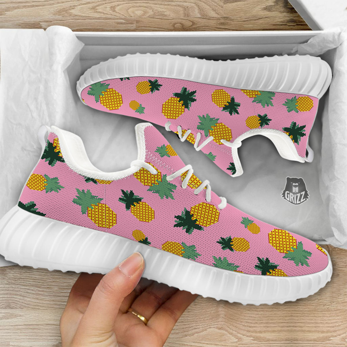 Pineapple Pixel Print Pattern White Walking Shoes-grizzshop