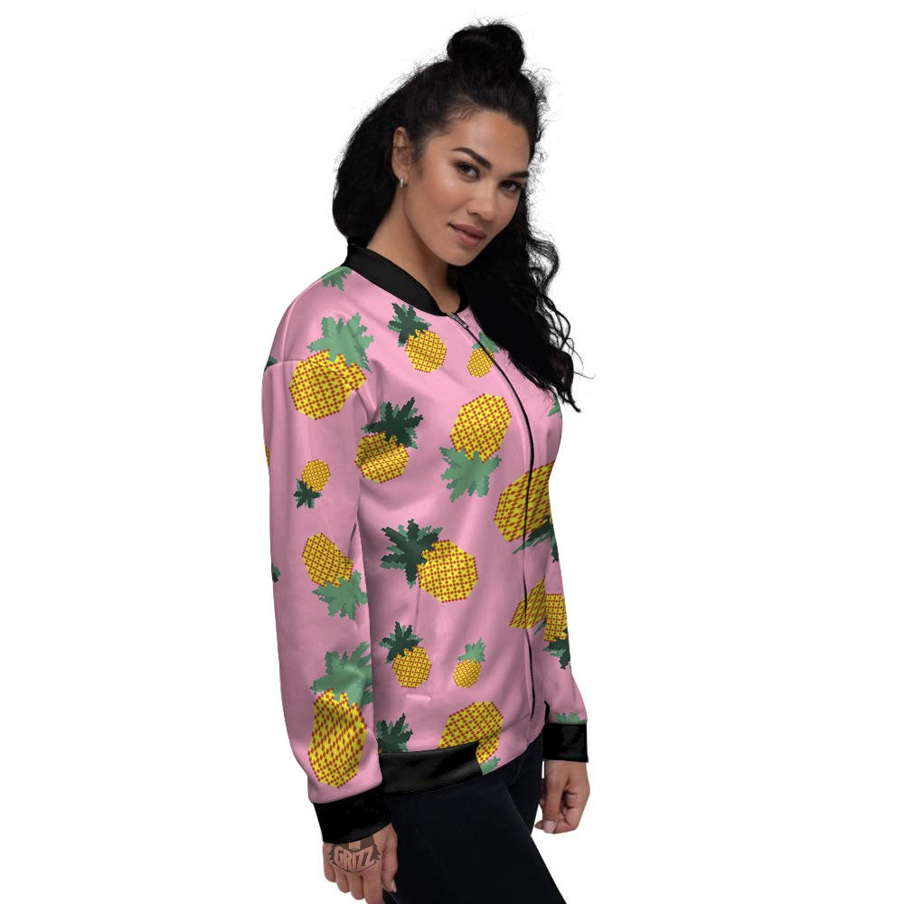Pineapple Pixel Print Pattern Women's Bomber Jacket-grizzshop