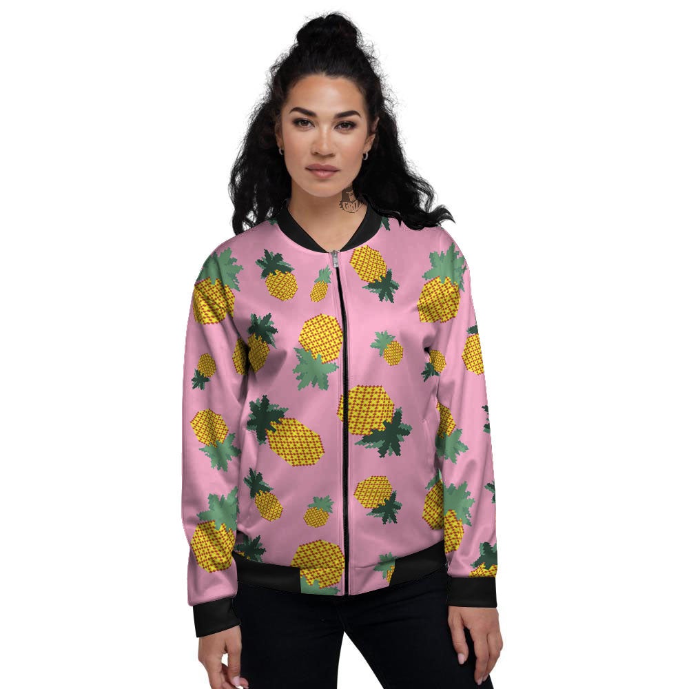 Pineapple Pixel Print Pattern Women's Bomber Jacket-grizzshop