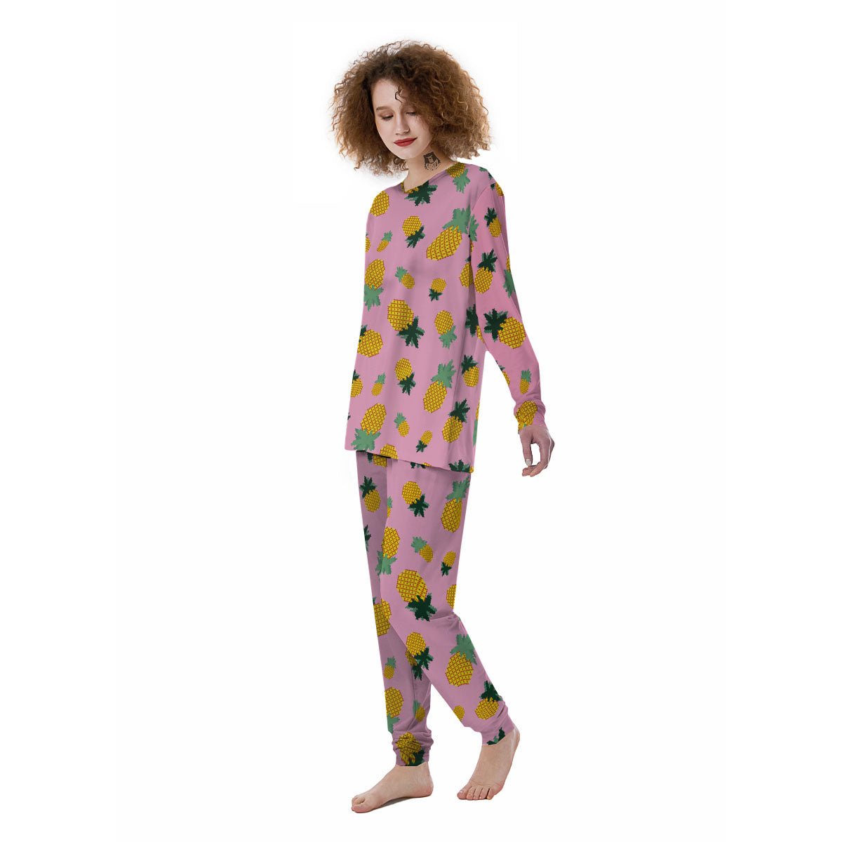 Pineapple Pixel Print Pattern Women's Pajamas-grizzshop