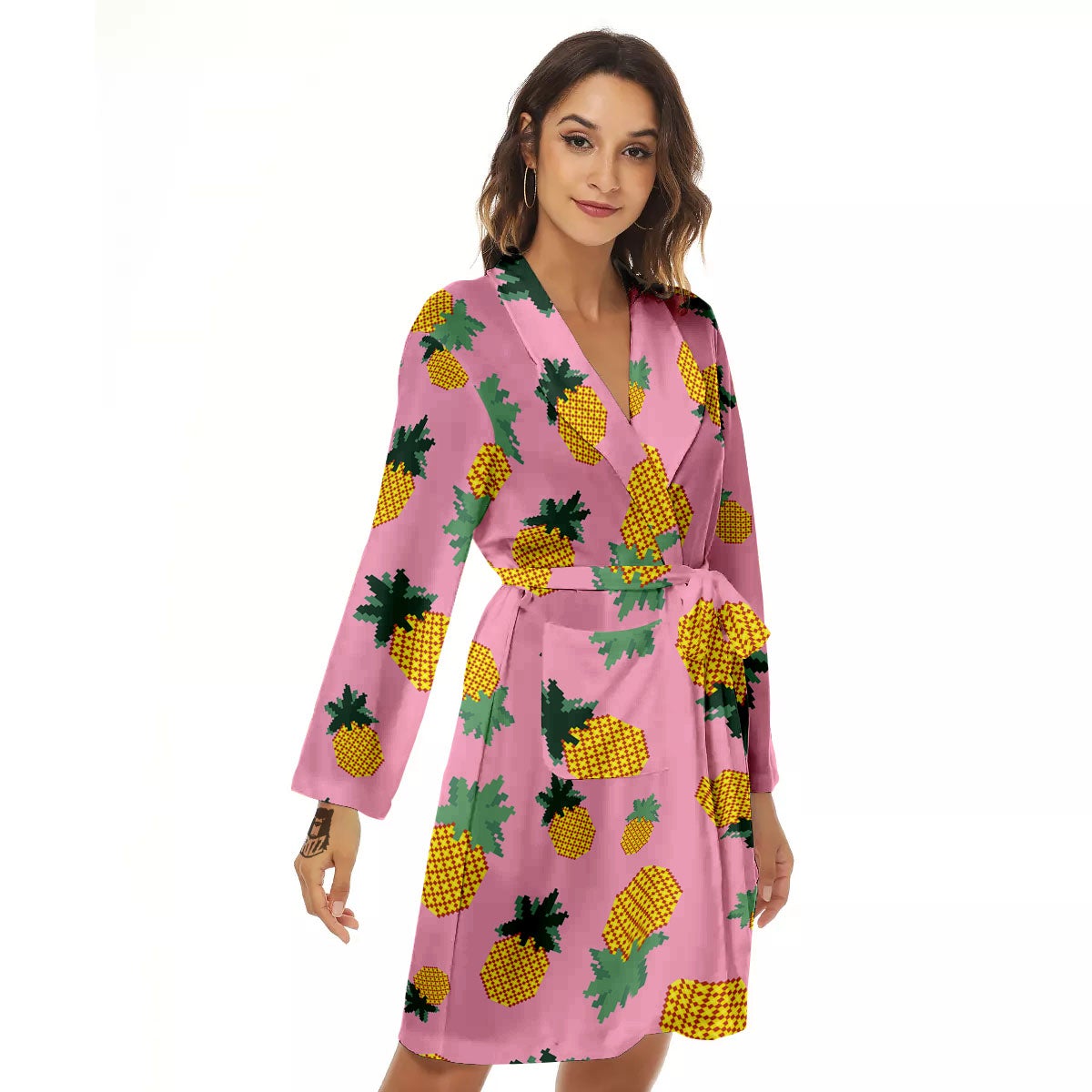 Pineapple Pixel Print Pattern Women's Robe-grizzshop