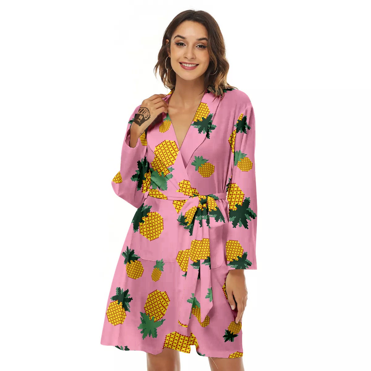 Pineapple Pixel Print Pattern Women's Robe-grizzshop