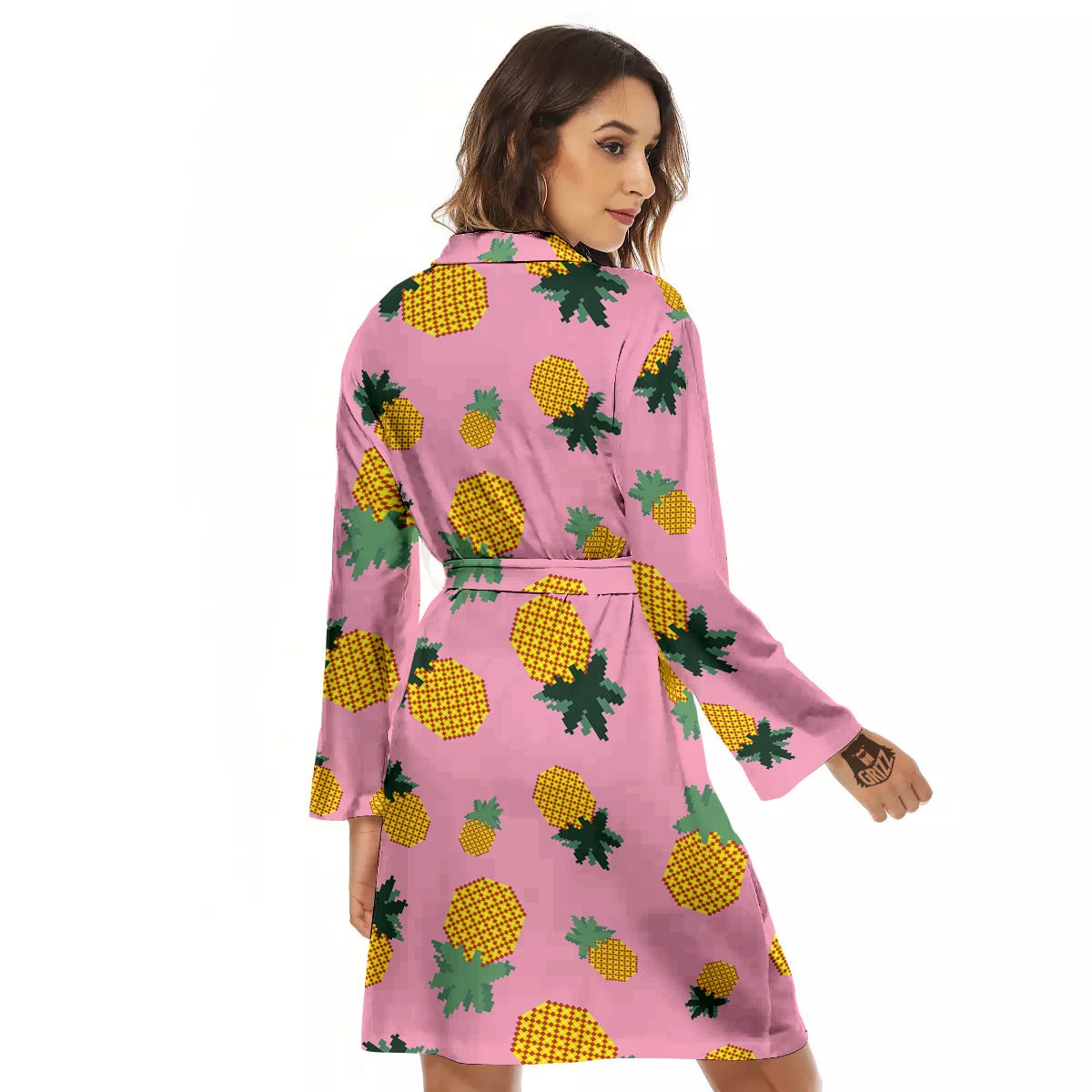 Pineapple Pixel Print Pattern Women's Robe-grizzshop