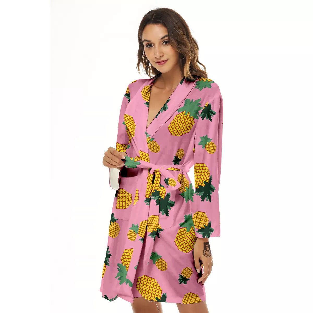 Pineapple Pixel Print Pattern Women's Robe-grizzshop
