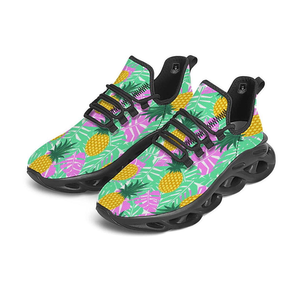 Pineapple Print Black Running Shoes-grizzshop