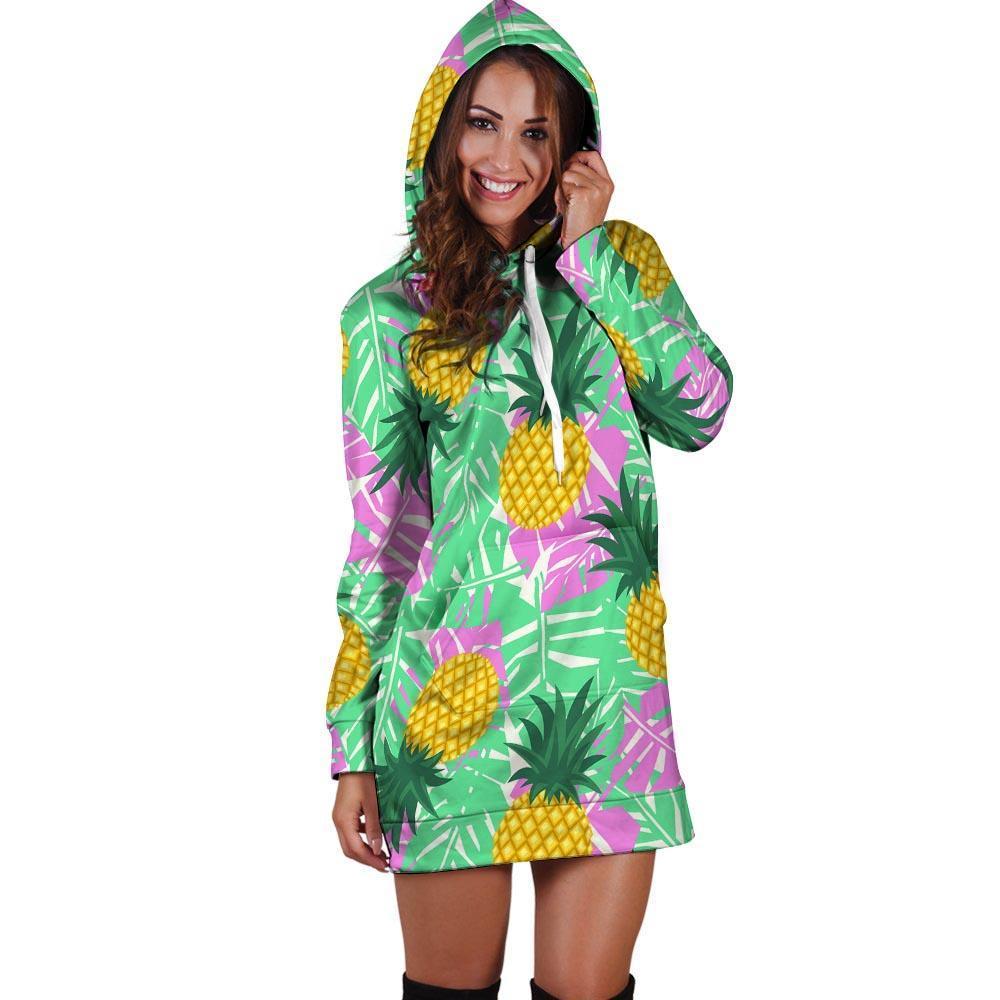 Pineapple Print Hoodie Dress-grizzshop