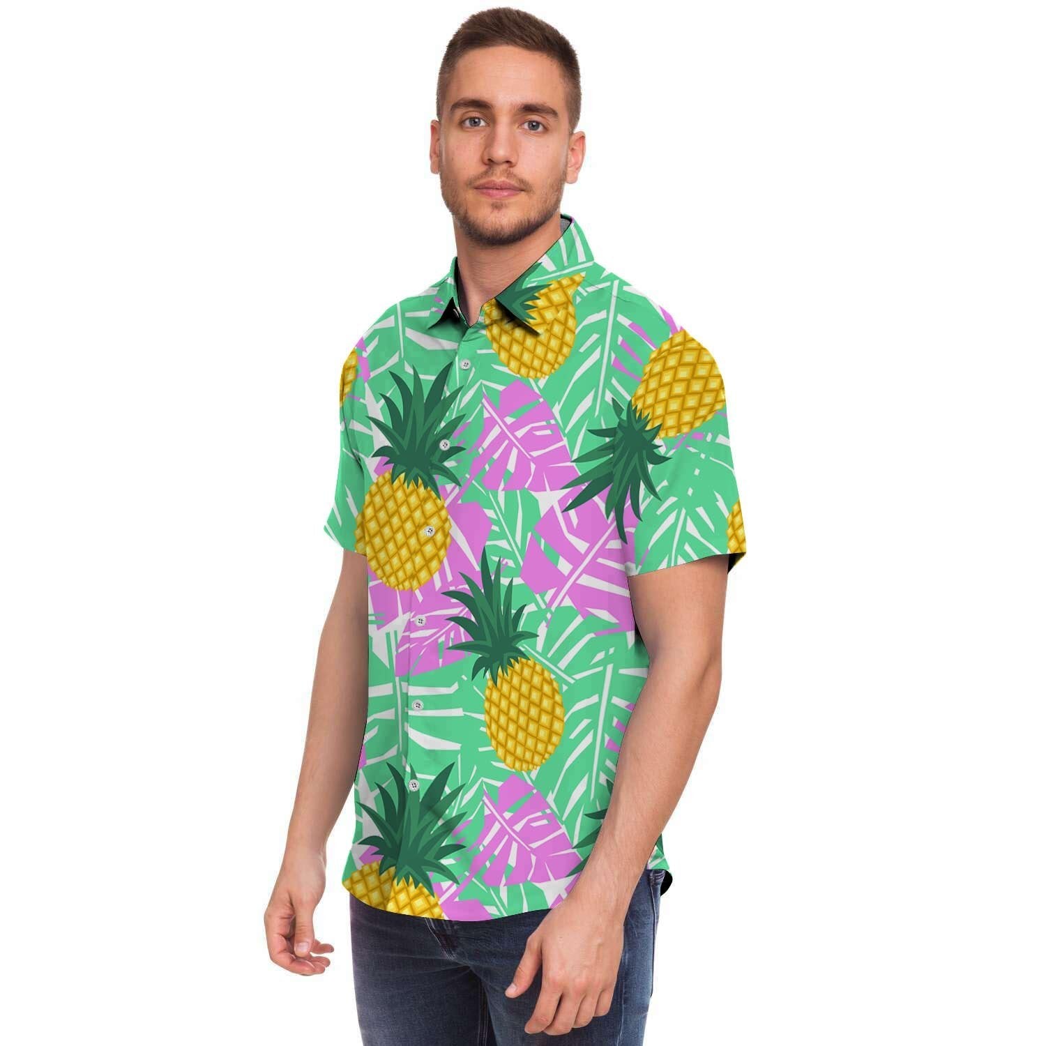 Pineapple Print Men's Short Sleeve Shirt-grizzshop