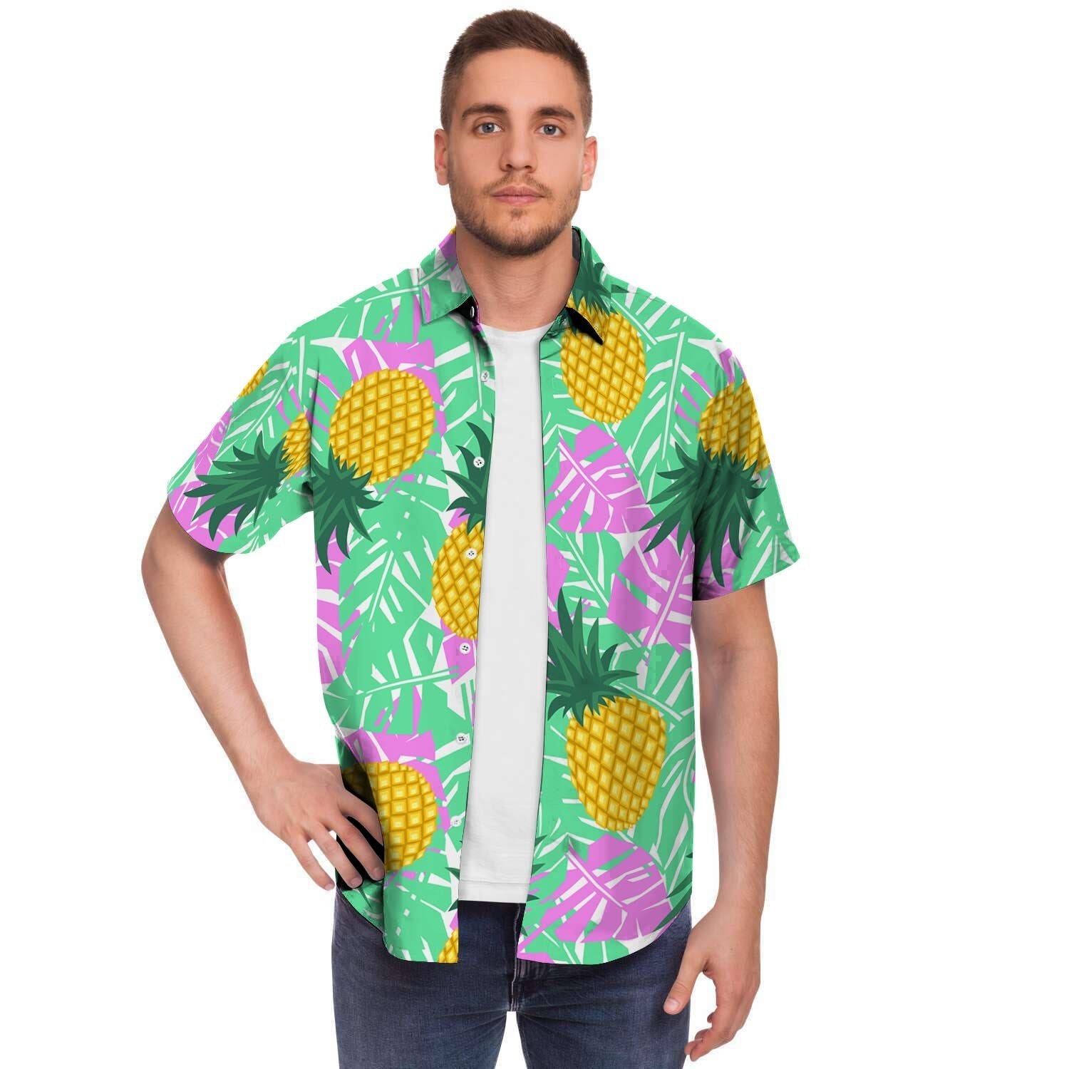 Pineapple Print Men's Short Sleeve Shirt-grizzshop