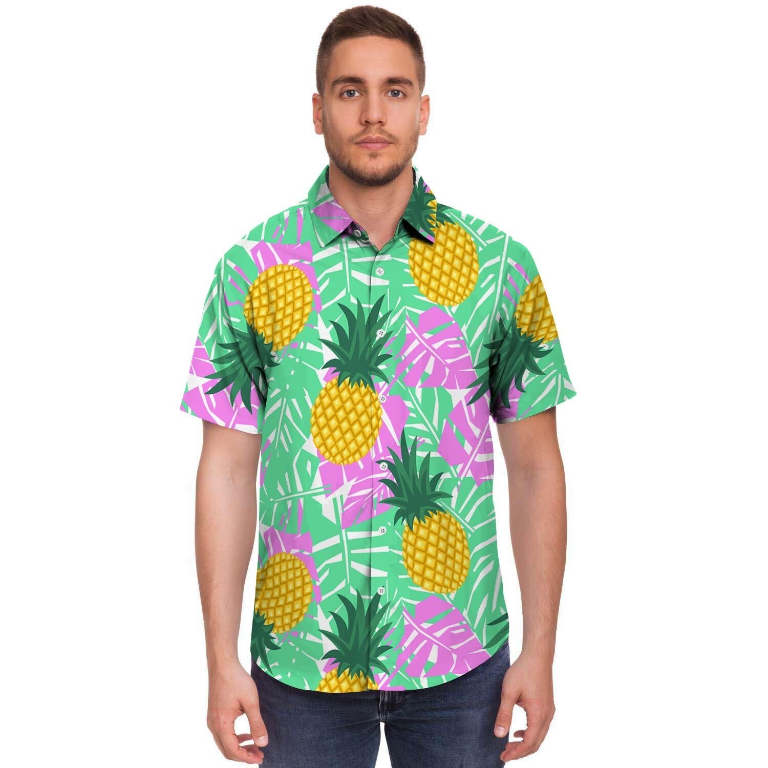 Pineapple Print Men's Short Sleeve Shirt-grizzshop