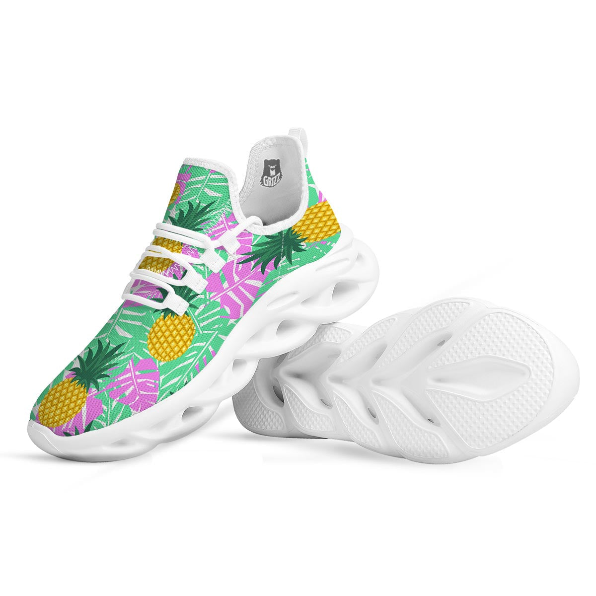 Pineapple Print White Running Shoes-grizzshop