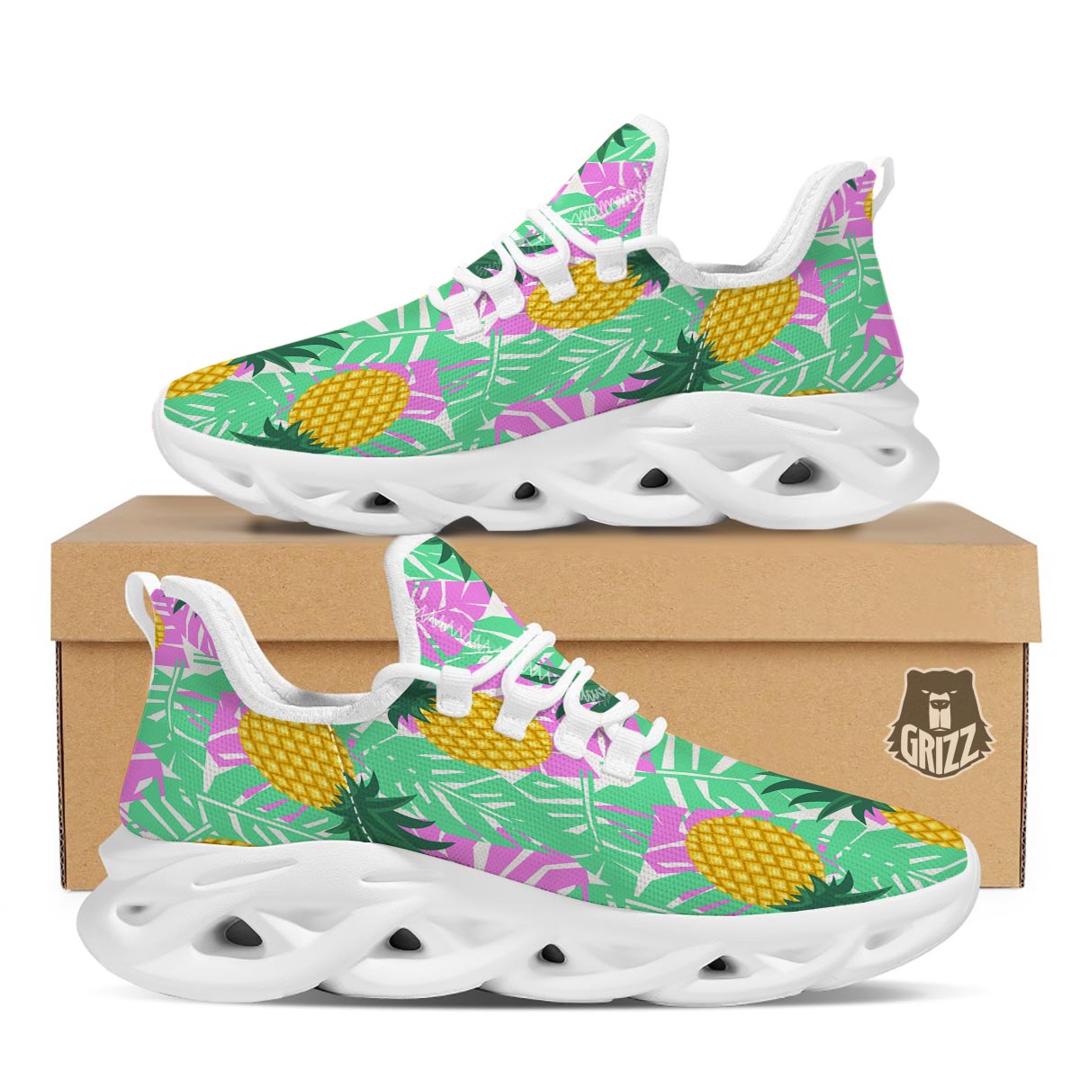 Pineapple Print White Running Shoes-grizzshop