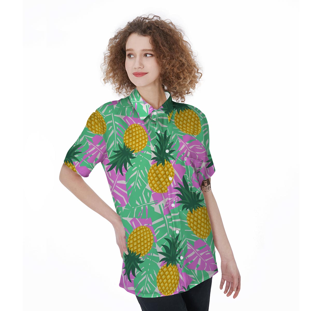 Pineapple Print Women's Short Sleeve Shirts-grizzshop