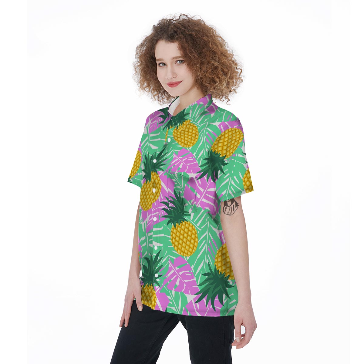 Pineapple Print Women's Short Sleeve Shirts-grizzshop