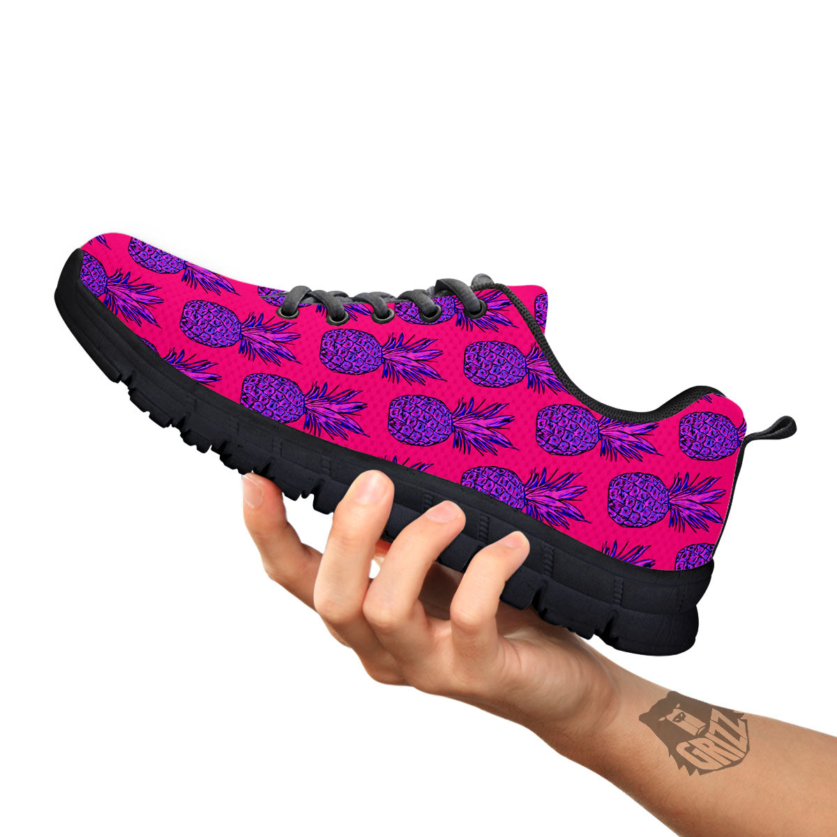 Pineapple Purple Print Pattern Black Sneaker-grizzshop