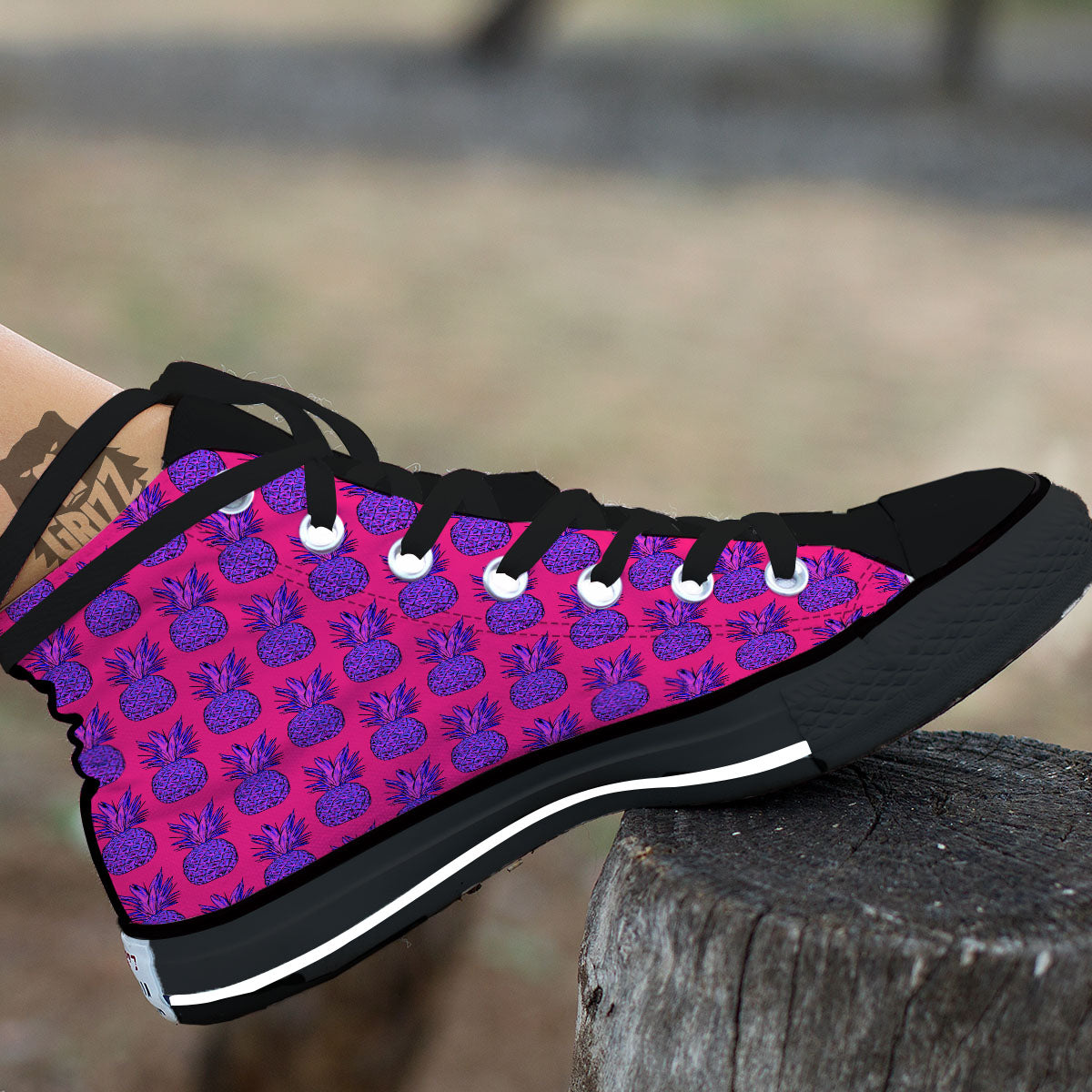 Pineapple Purple Print Pattern High Top Shoes-grizzshop