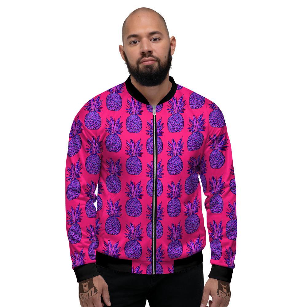 Pineapple Purple Print Pattern Men's Bomber Jacket-grizzshop