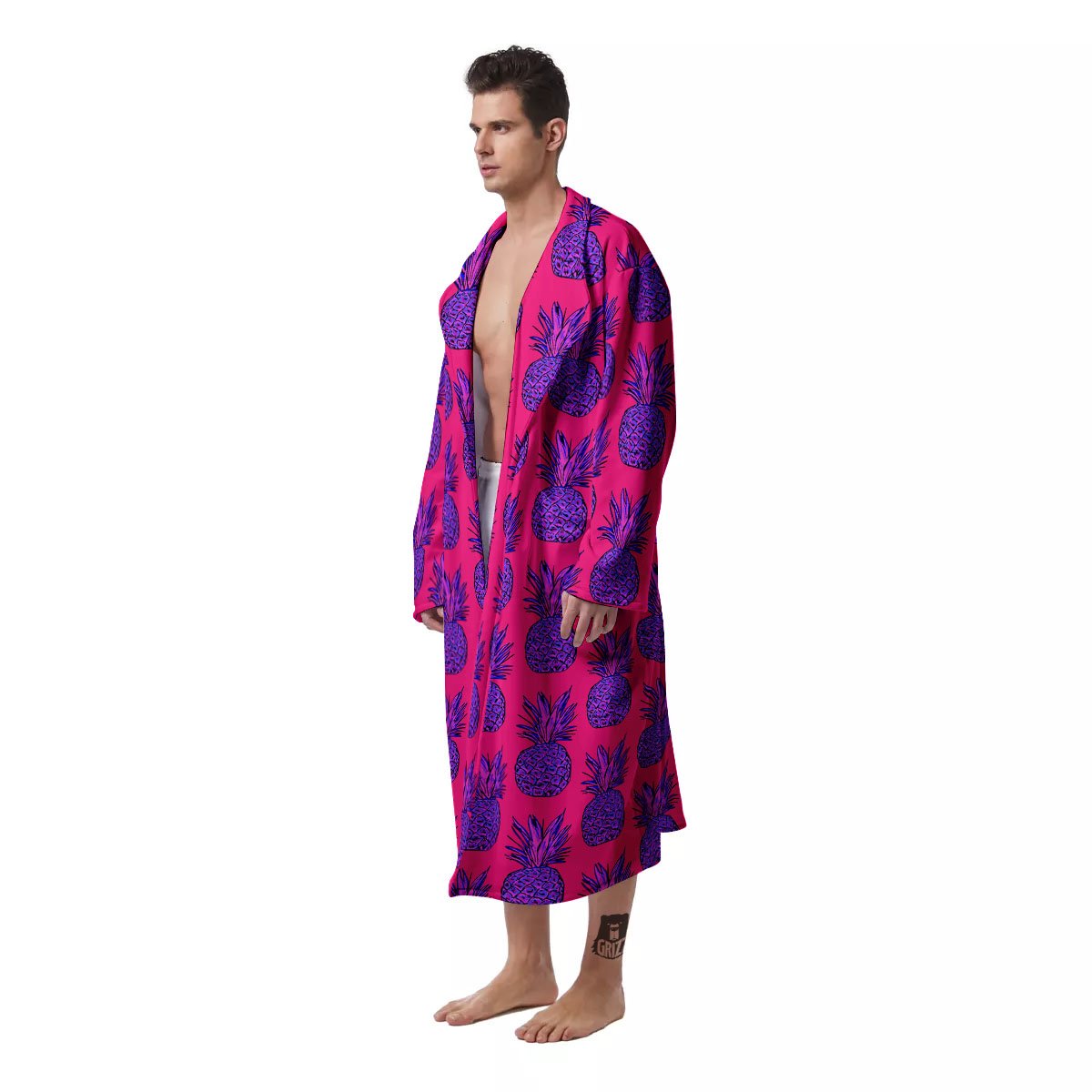 Pineapple Purple Print Pattern Men's Robe-grizzshop