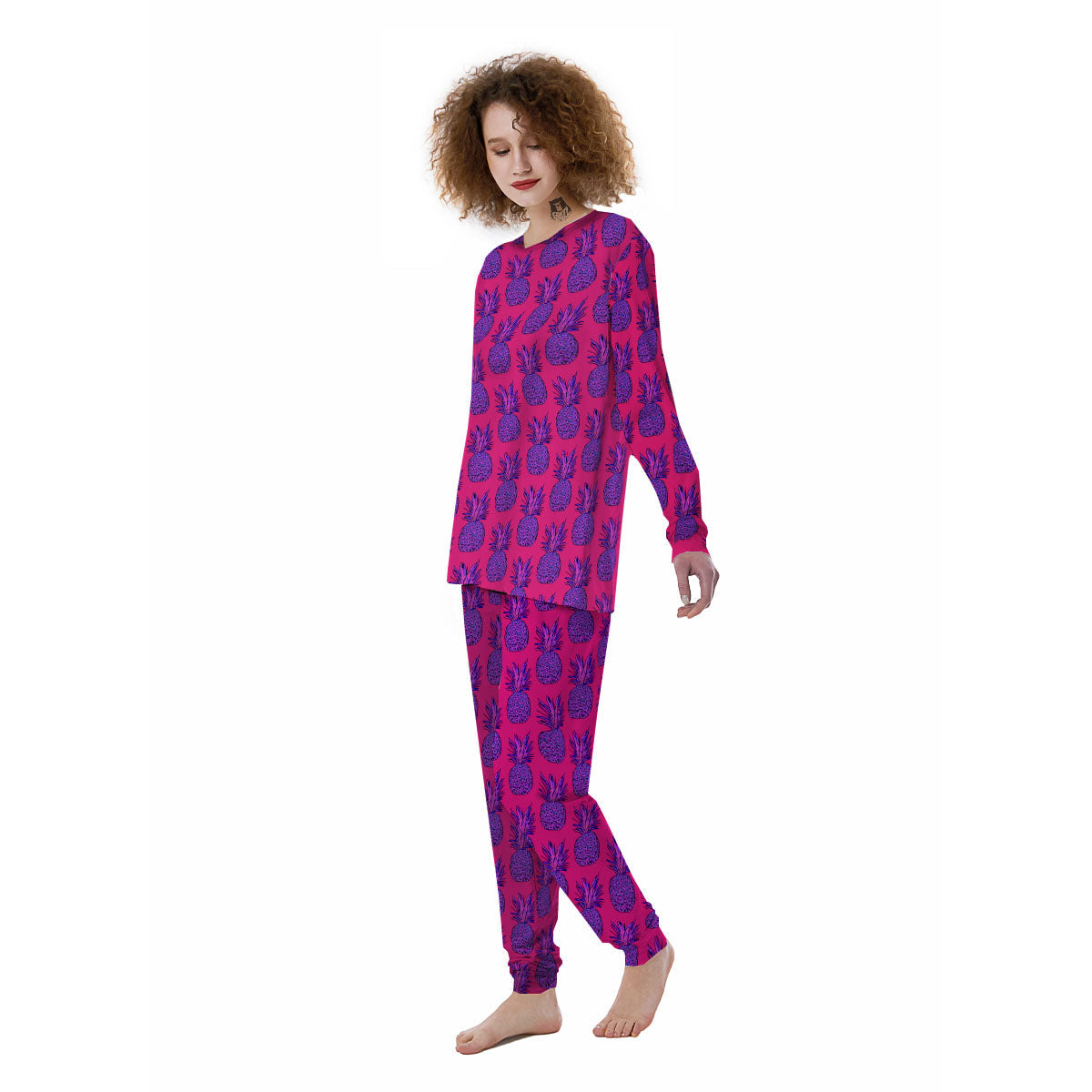 Pineapple Purple Print Pattern Women's Pajamas-grizzshop